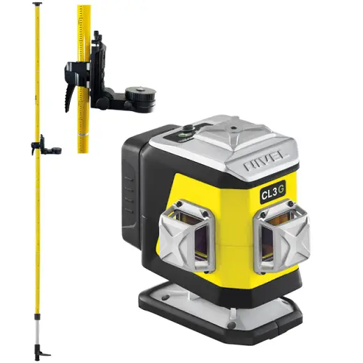 Laser 3-płaszczyznowy krzyżowy zielony Nivel System CL3G + tyczka LP36